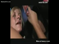 Perfect blonde coed sucking a huge cock at the glory hole